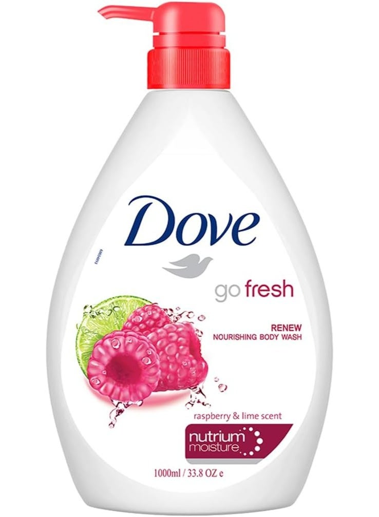 Dove Renewing Body Wash & Shower Gel with Raspberry & Lime for Fresh Skin – 1L Family Size - Image 1